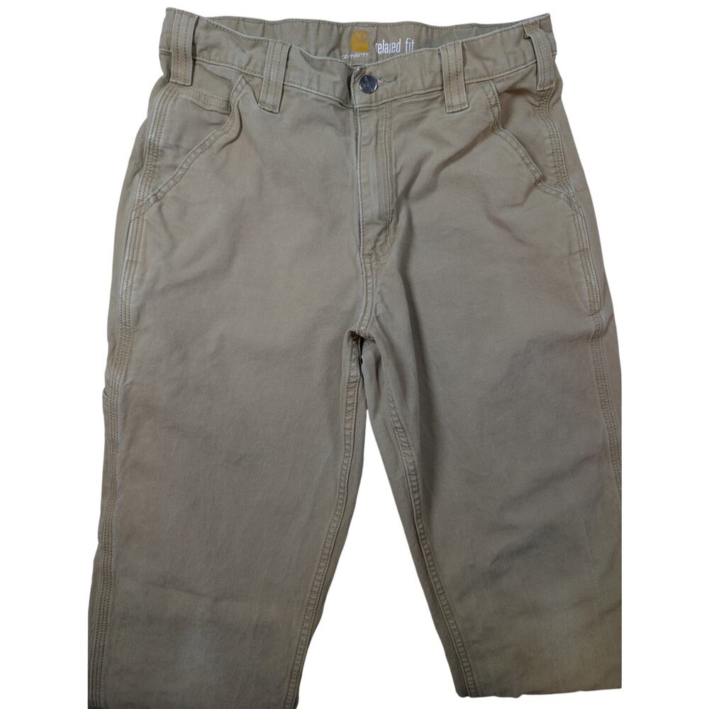 Men’s Work Pants Carhartt Duck Canvas Khaki Relaxed Fit Size 32x32 - Picture 2 of 7